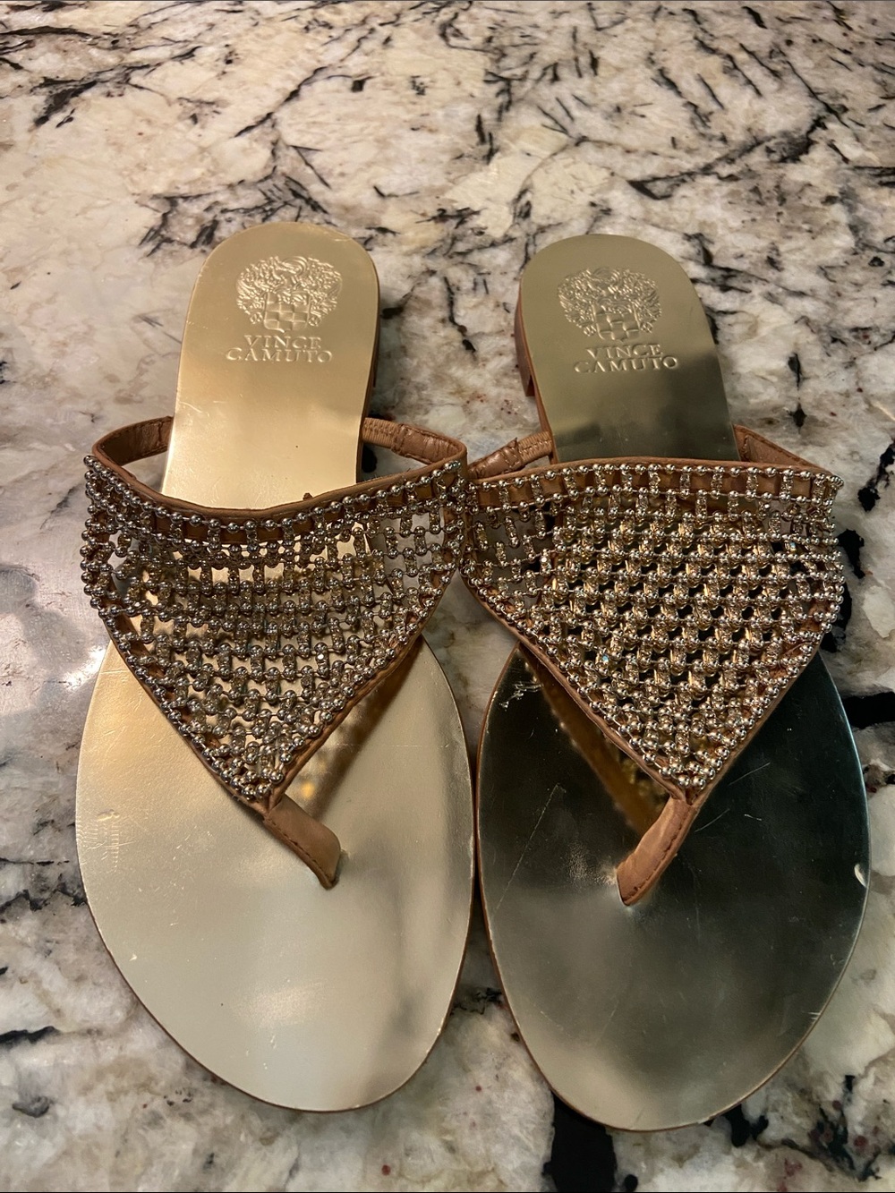 Vince Camuto Mondo Beaded Sandal Womans 9 Gold/Silver Boho Dressy Festival